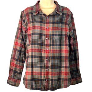 Sherpa Adventure Gear Red and Slate Blue Plaid Lg UPF 50+ Button-Down Mens Shirt